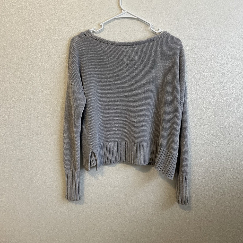 Y2K Hollister Women's Small Surf Rib Gray V Neck Sweater Comfy Boho Fit Oversize - Picture 3 of 8
